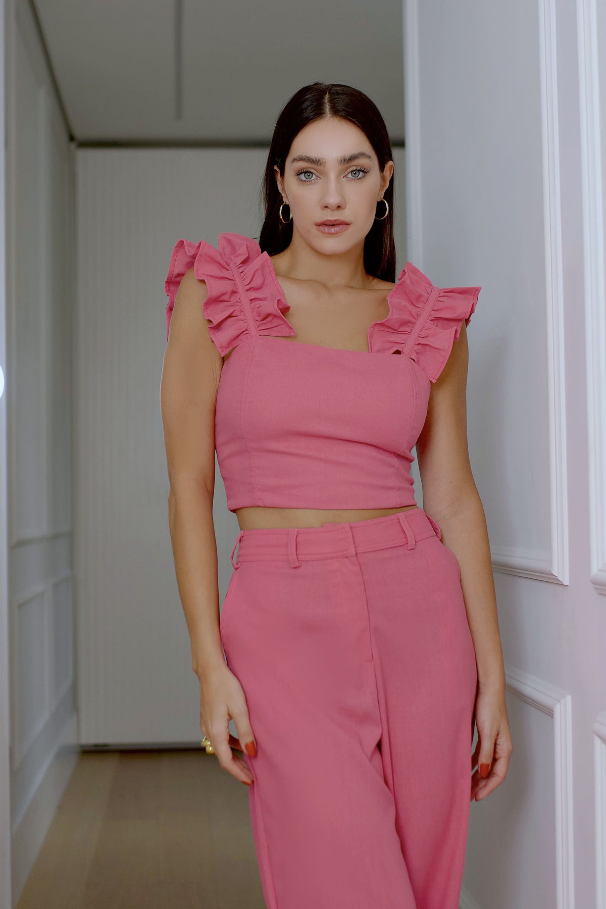 Pink Linen Cropped